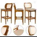 Ver imagem 2 de Kit 3 Banquetas Alta com Encosto Decor Madeira Imbuia Encosto Rattan Linho Marrom L87 Rmi