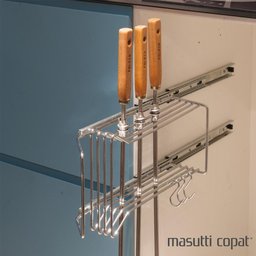 Suporte Porta Espetos de Embutir na Lateral do Móvel com 3 Ganchos Masutti Copat Aço Cromado - 2