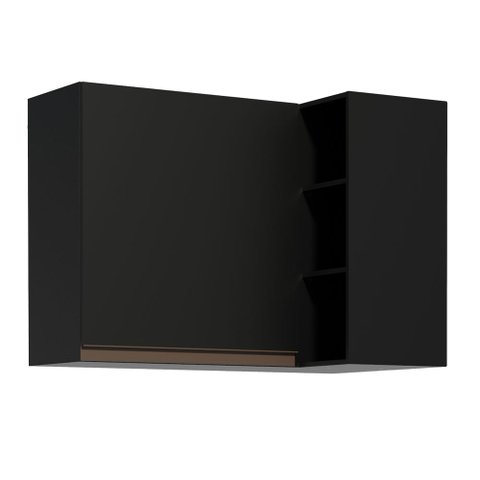 Armário Aéreo de Canto Madesa Reims 1 Porta e Adega Preto Cor:Preto