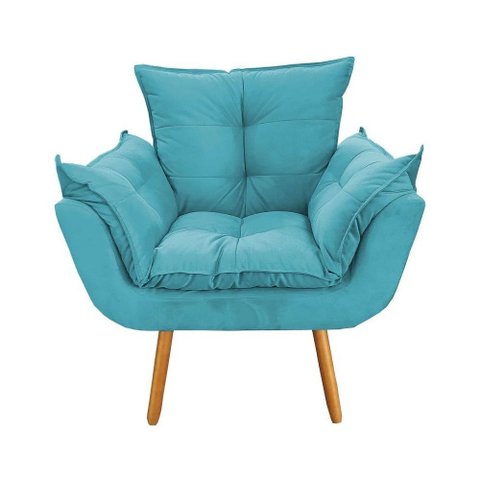 Poltrona Opala Suede Azul Turquesa Pés Palito