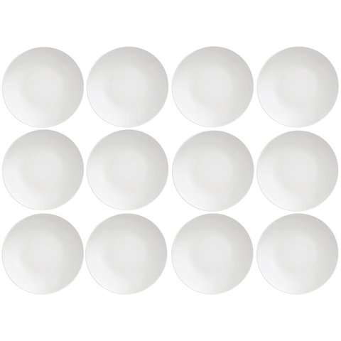 Jogo 12 Pratos de Porcelana Sobremesa Tramontina Leonora 19cm Brancos Raso Leve Cupê