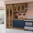 Ver imagem 2 de Armário de Cozinha Compacta com Vidro Reflecta 100% Mdf 192cm Nogueira/azul Profundo Celeste