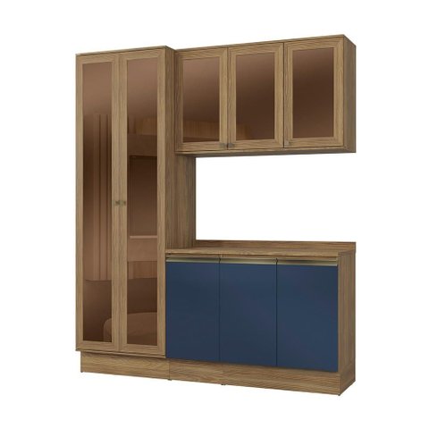 Armário de Cozinha Compacta com Vidro Reflecta 100% Mdf 192cm Nogueira/azul Profundo Celeste