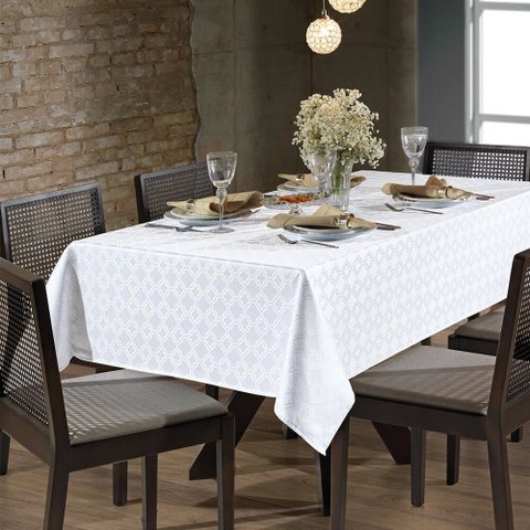 Toalha de Mesa Dohler Quadrada 4 Lugares 140x140cm Jacquard Requinte Ii Tj-4667 Branco
