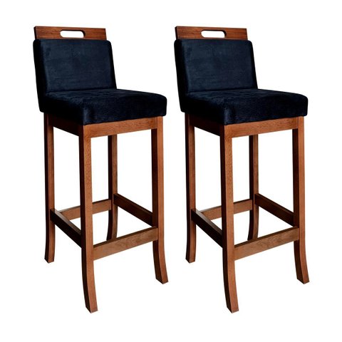 Kit 2 Banquetas Estofadas Milão Média 94 cm Madeira Maciça Suede Preto CCS