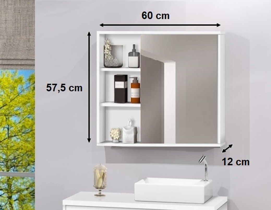 Espelho para Banheiro C/ Porta e Prateleiras Interna 60 cm - 4