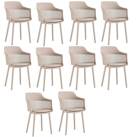 Kit com 10 Cadeiras para Sala de Jantar Marcela Bege/Nude
