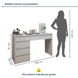 Penteadeira 5 Gavetas 100% MDF Sem Espelho Giulia Yescasa - 6