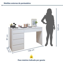 Penteadeira 5 Gavetas 100% MDF Sem Espelho Giulia Yescasa - 6