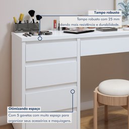 Penteadeira 5 Gavetas 100% MDF Sem Espelho Giulia Yescasa - 3