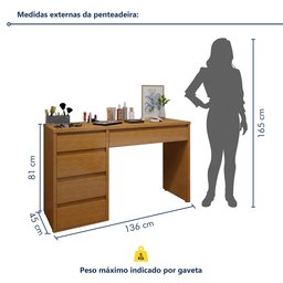 Penteadeira 5 Gavetas 100% MDF Sem Espelho Giulia Yescasa - 6