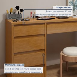 Penteadeira 5 Gavetas 100% MDF Sem Espelho Giulia Yescasa - 3