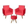 Kit 2 poltrona Para sala de Estar Bianca Capitonê Rodapé e 1 Puff Redondo Corino Vermelho - Mó - 1