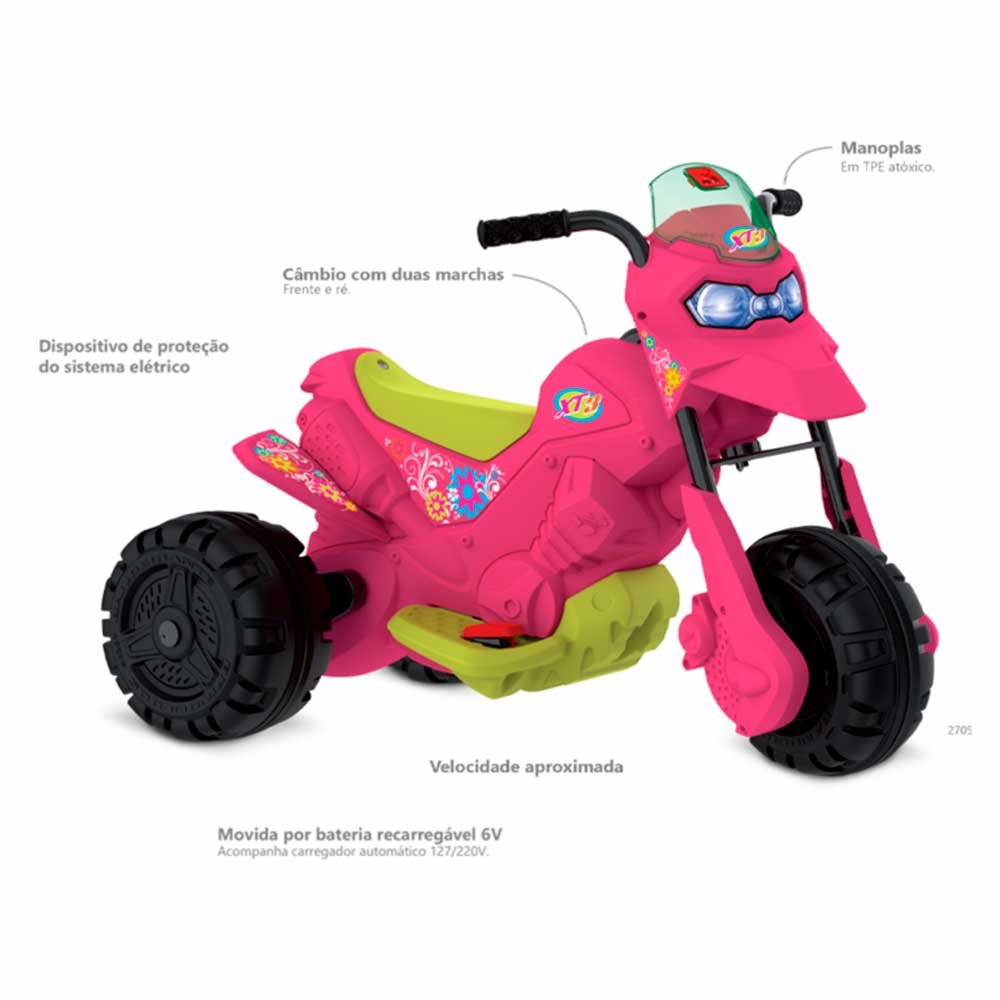 Moto Elétrica Infantil - Xt3 Pink - 6v - Rosa - Bandeirante - 2