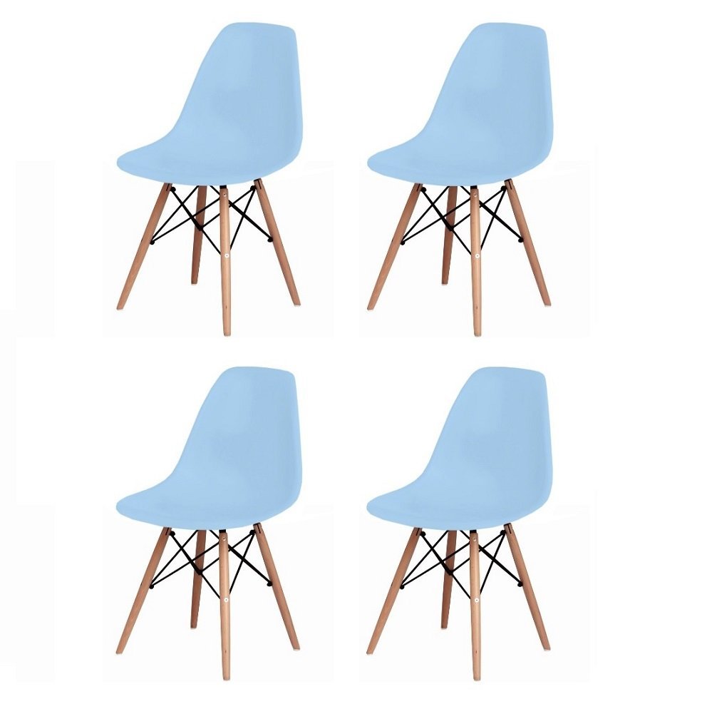 Kit 4 Cadeiras Charles Eames Eiffel Wood Design - Azul Claro