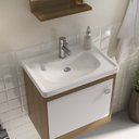 Ver imagem 5 de Armário Conjunto de Banheiro com Gabinete, Cuba e Espelheira 1 Portas Cairo 50 cm Marrom/Lâmina Mel/Branco