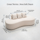Ver imagem 2 de Sofá Tóquio Puff Orgânico Bouclé 200cm com 3 Almofadas Design Curvo Luxo para Sala e Recepção:Off Wh