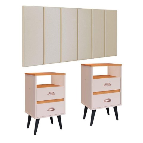 Cabeceira Suspensa Painel Encosto Cama 1,40 Areia Kit 2 Mesa Apoio Canto Gaveta Nicho Off/cinamomo