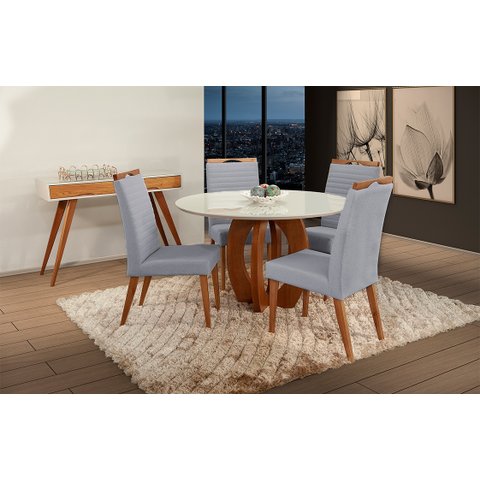 Mesa de jantar + 4 Cadeiras Itália tecido 120 cm linho Gris