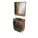 Ver imagem 2 de Conjunto de Banheiro Gabinete Cuba de Apoio e Espelheira com LED 80cm Marrom Lamina Mel/Grafite
