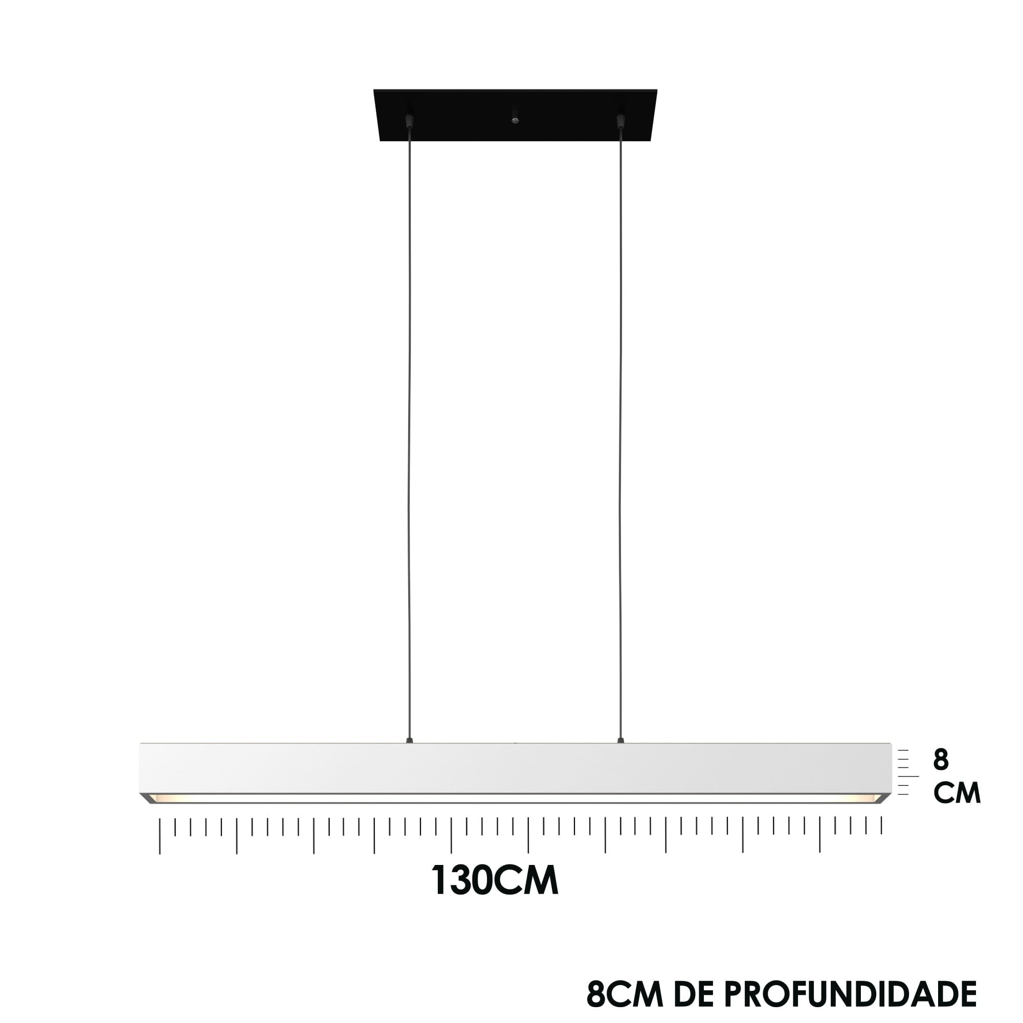 Pendente Retangular de Madeira Yeats Branco 130cm Linear Tubular T8 Para Sala Escritorio - 8