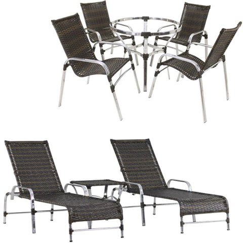 4 Cadeiras e Mesa 2 Espreguiçadeiras e Mesa Pedra Ferro