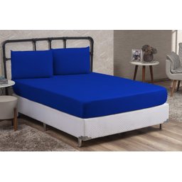 Jogo de Lençol Casal Queen com Elástico Microfibra Premium 03 Peças Jogo de Cama Box 30cm Altura:azu - 2