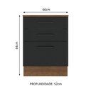 Ver imagem 3 de Balcão Armário de Cozinha 60 cm 3 Gavetas Rustic/Preto Agata Madesa