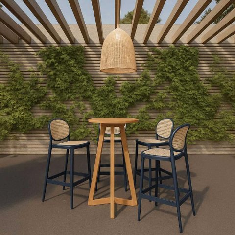 Banqueta Gourmet Alta 47cm X 76cm Polipropileno Rattan 2 Un Cor:azul