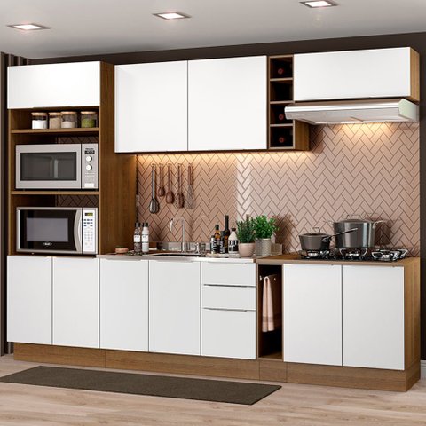 Cozinha Completa Madesa Stella 290001 com Armário e Balcão Rustic/Branco Cor:Rustic/Branco