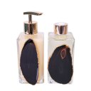 Ver imagem 2 de Kit Lavabo Difusor E Saboneteira Pedra Ágata Banhada À Ouro 24K Preto
