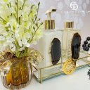 Ver imagem 3 de Kit Lavabo Difusor E Saboneteira Pedra Ágata Banhada À Ouro 24K Preto