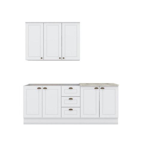 Cozinha Compacta Modulada 200cm Americana 7 Portas 3 Gavetas Henn - Branco/calcare