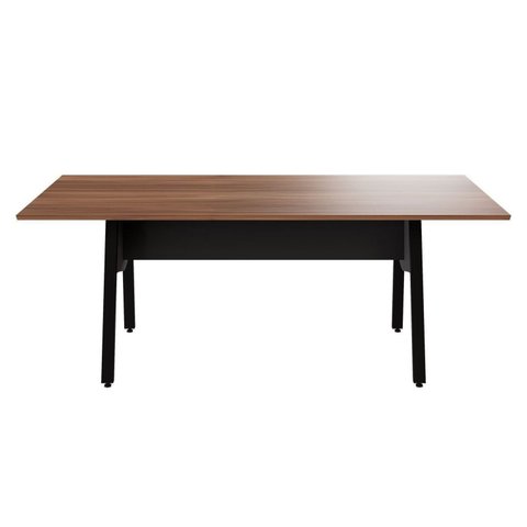 Mesa de Reunião 200cm para 8 Pessoas com Tampo Chanfrado Industrial Executive Marrom/Nogal/Preto