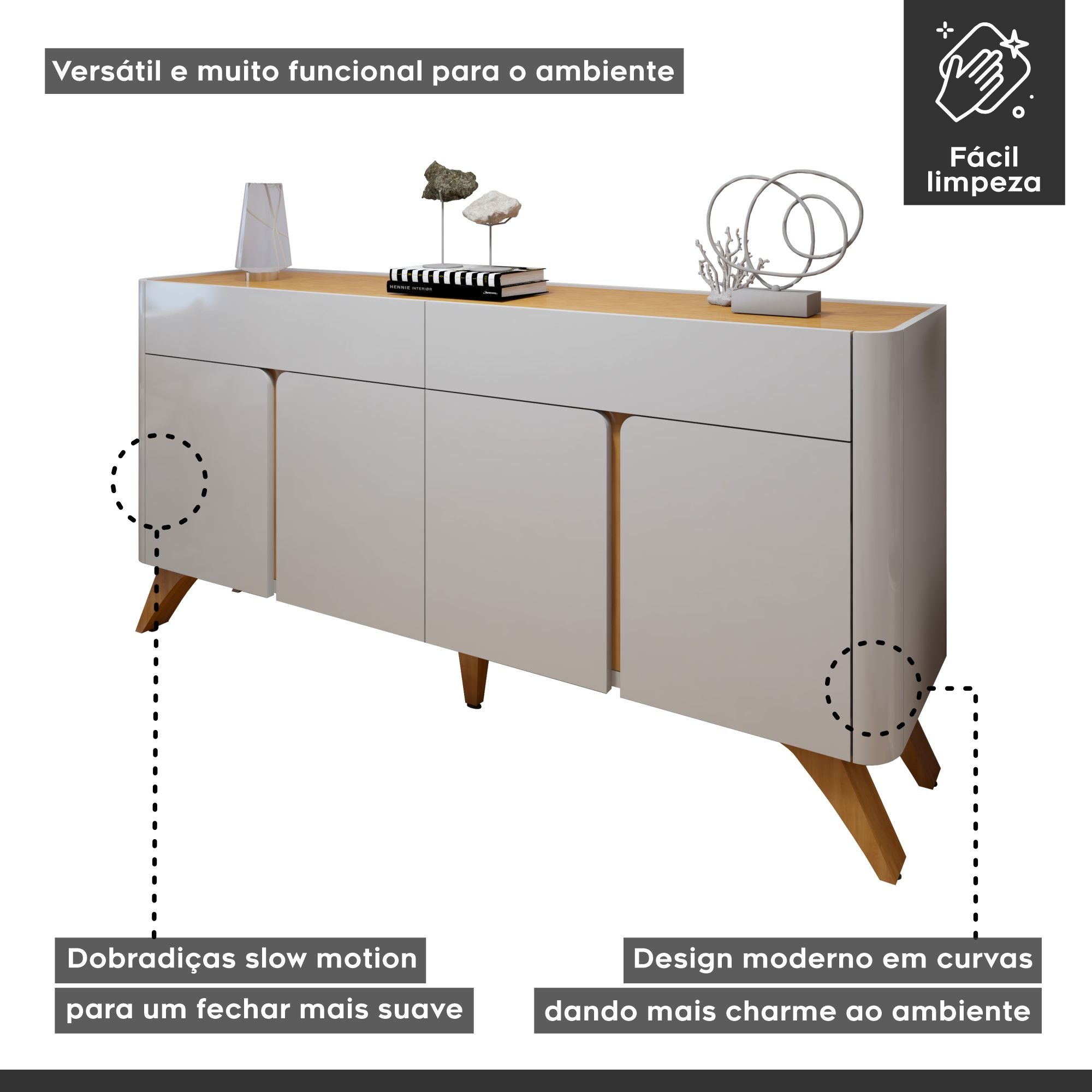 Buffet para Sala de Jantar 4 Portas 172cm - 4