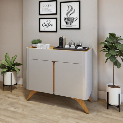 Buffet para Sala de Jantar Laqueado 100% MDF 2 Portas 92cm Pés Madeira Maciça Havana