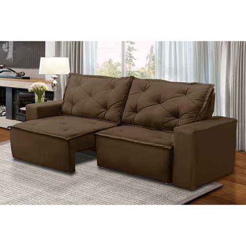 Sofá Retrátil e Reclinável 3 lugares com Molas 2,00m Alana Suede Marrom Madelina