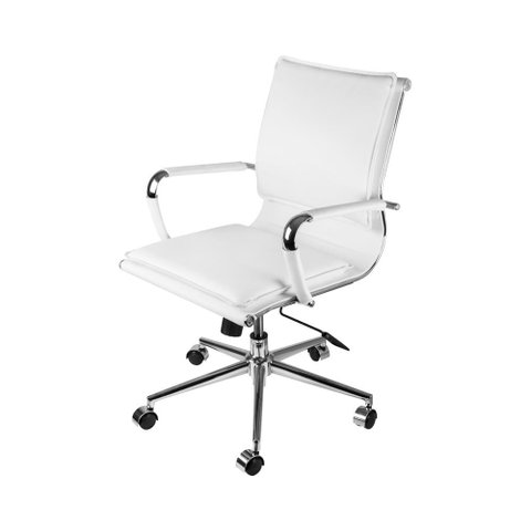 Cadeira Giratória Baixa Office Soft em Pu Branca Base Rodízio Cromado