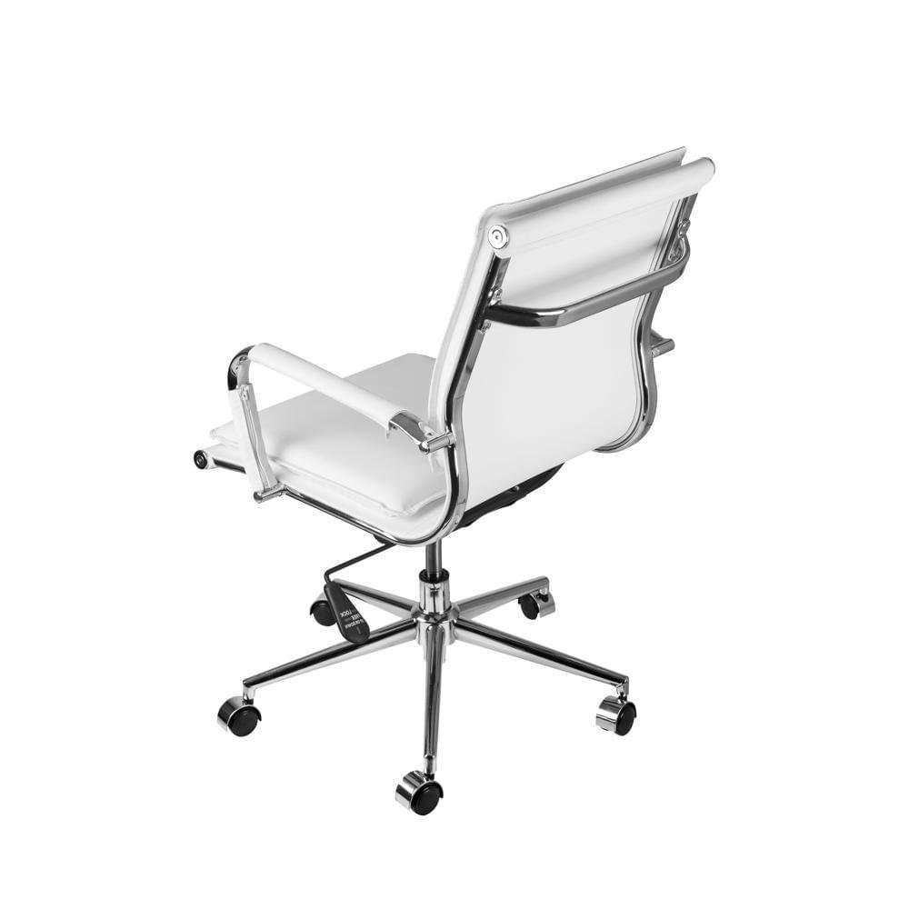 Cadeira Giratória Baixa Office Soft em Pu Branca Base Rodízio Cromado - 3
