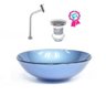 Cuba De Vidro Redonda 31cm Azul Válvula Click Torneira Metal - 1