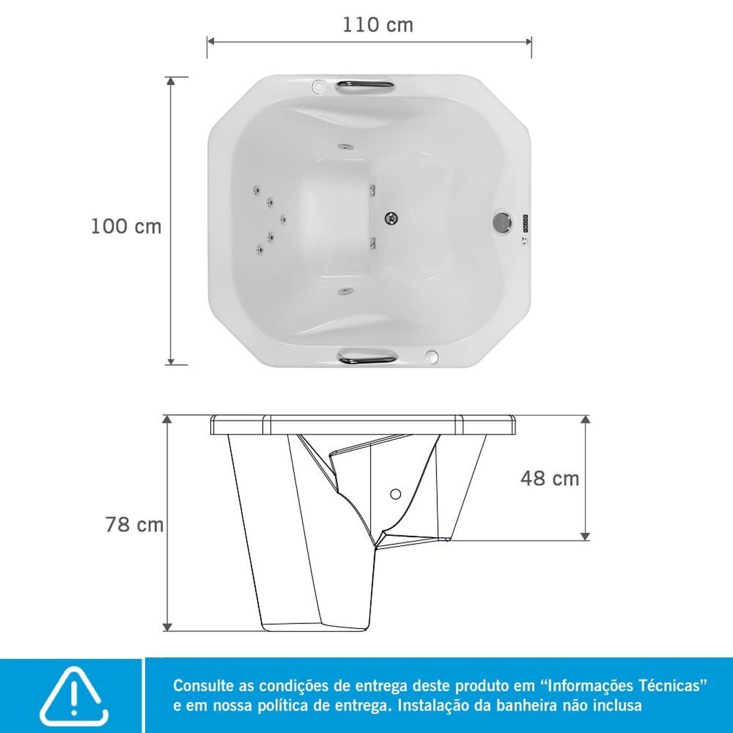 Banheira de Hidromassagem em Gel Coat Ofurô Zen Gran Luxo 110 Cm - 230 Litros Astra - P6 - 110v - 3