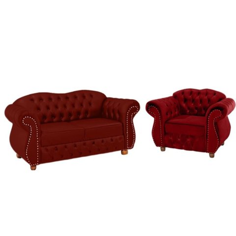 Uma Namoradeira Chesterfield Merlo + Uma poltrona - Suede Bordô - decoração, recepção, sala tv est