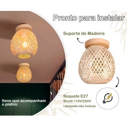 3 Luminaria Bambu Plafon Artesanal Fibra Natural Nat93 - 3
