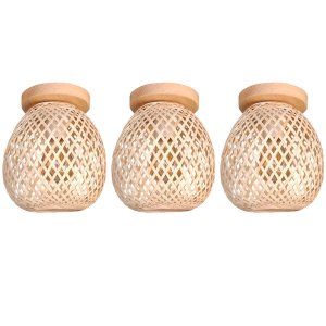 3 Luminaria Bambu Plafon Artesanal Fibra Natural Nat93