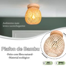 3 Luminaria Bambu Plafon Artesanal Fibra Natural Nat93 - 2