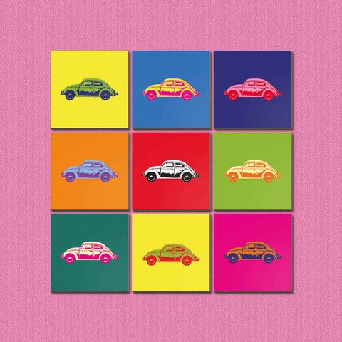 Fuscas Pop Art- Módulo Decorativo com 9 Peças