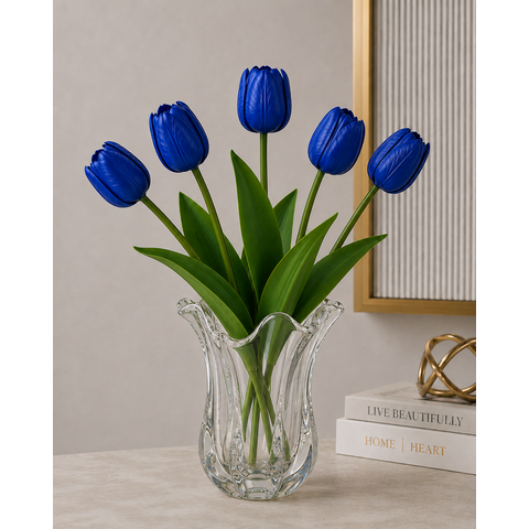 Kit 5 Tulipas Azul Artificiais Flores Decorativas Realistas para Decoração
