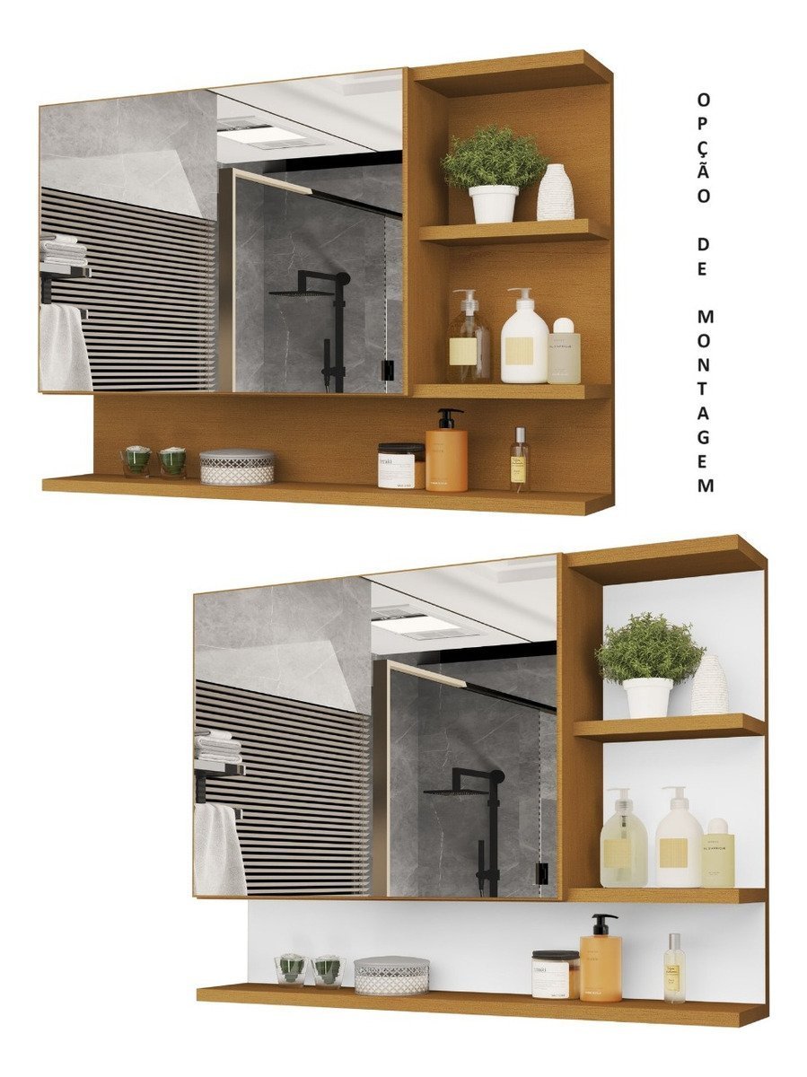 Armário Banheiro Espelheira com Porta Cleopatra - Casa Jd Móveis - Naturale - 2