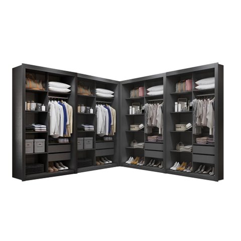 Closet Modulado 8 Gavetas 12 Prateleiras Preto Txamoudi Móveis