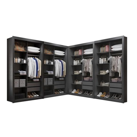 Closet Modulado 8 Gavetas 12 Prateleiras Preto Txamoudi Móveis